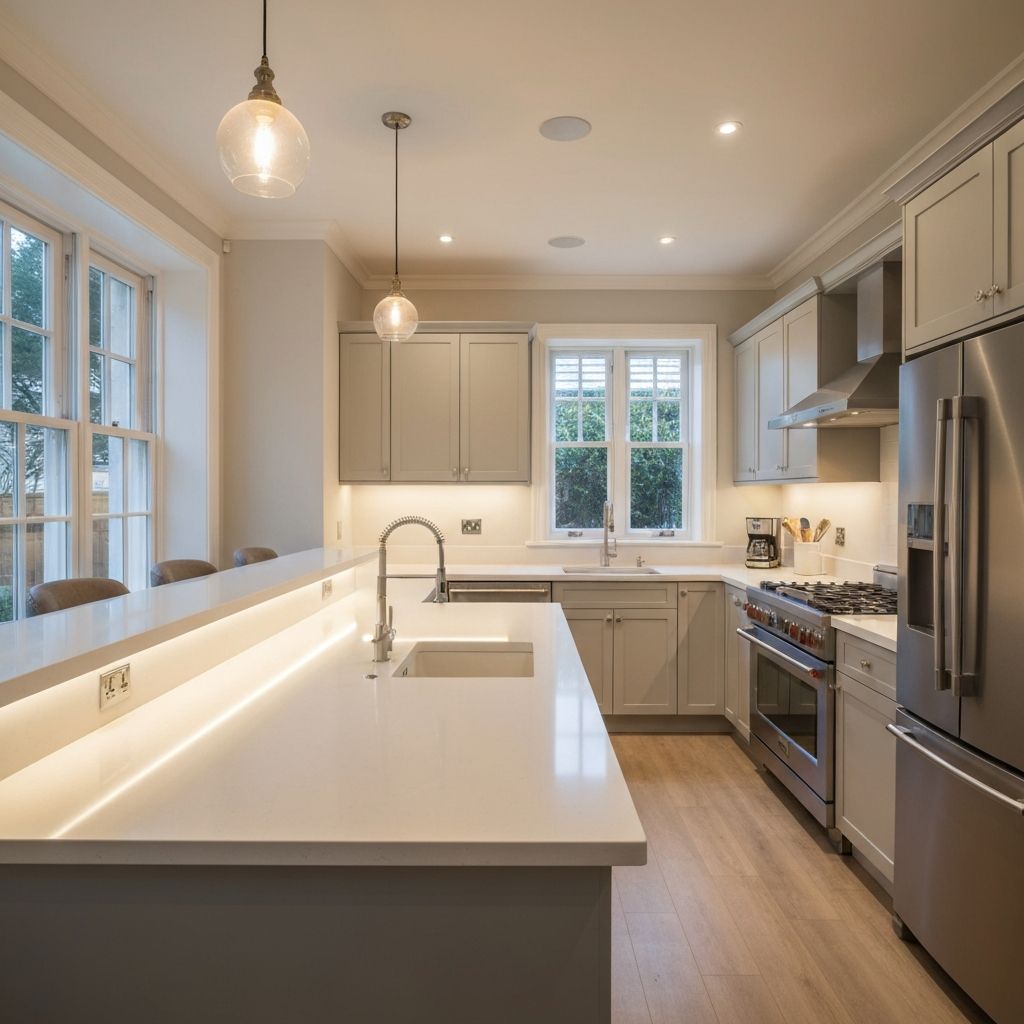 Elegant kitchen with quartz countertops and breakfast bar seating