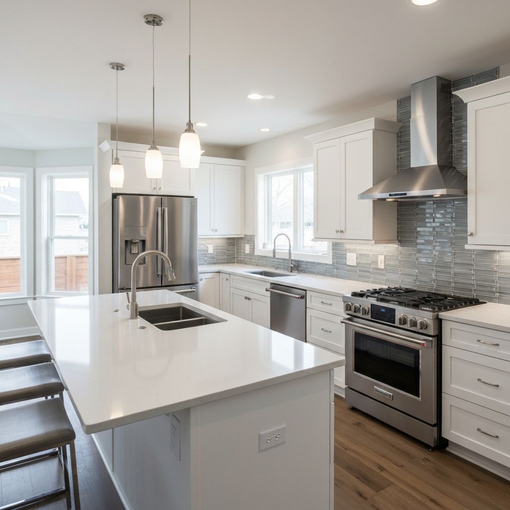 Complete kitchen renovation with new appliances and recessed lighting